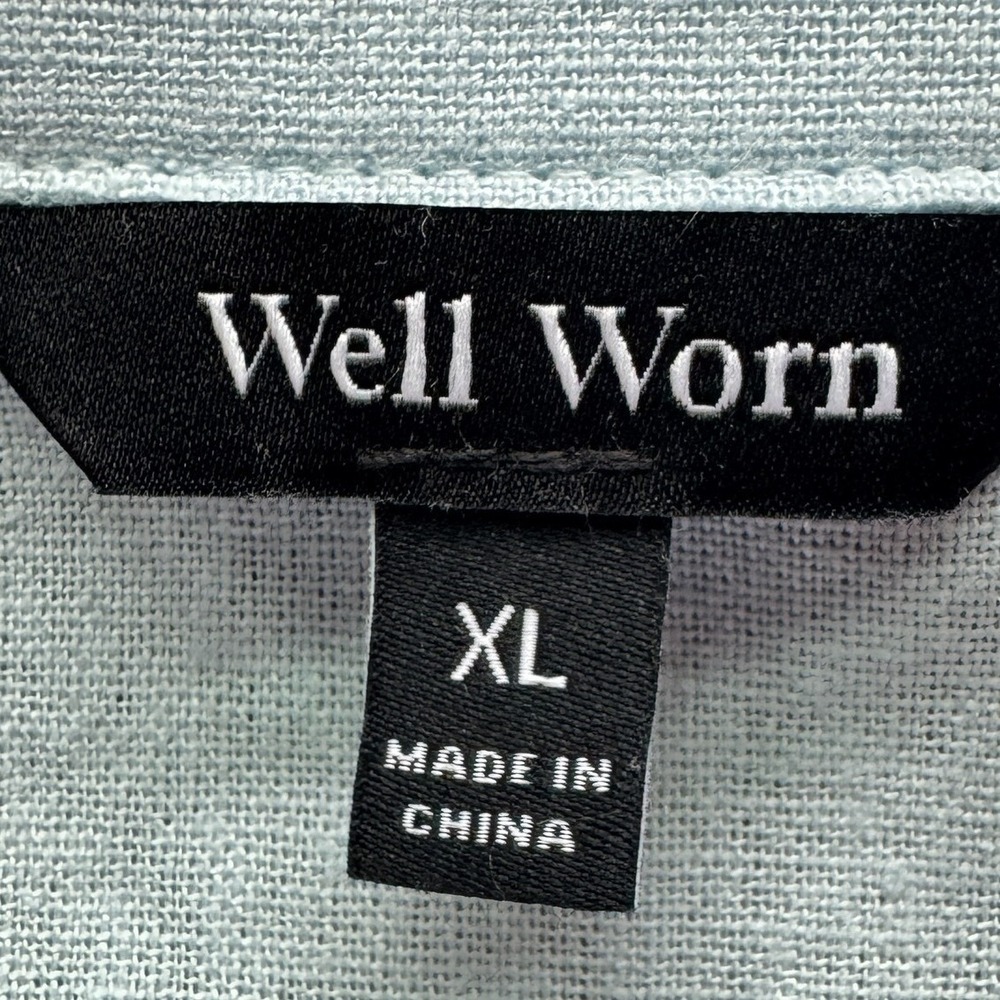Well Worn Light Blue Linen Blend Button Down Shirt Dress Womens XL Short Sleeve - Picture 7 of 7